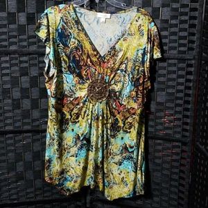 Dressbarn 1x embellished top green teal